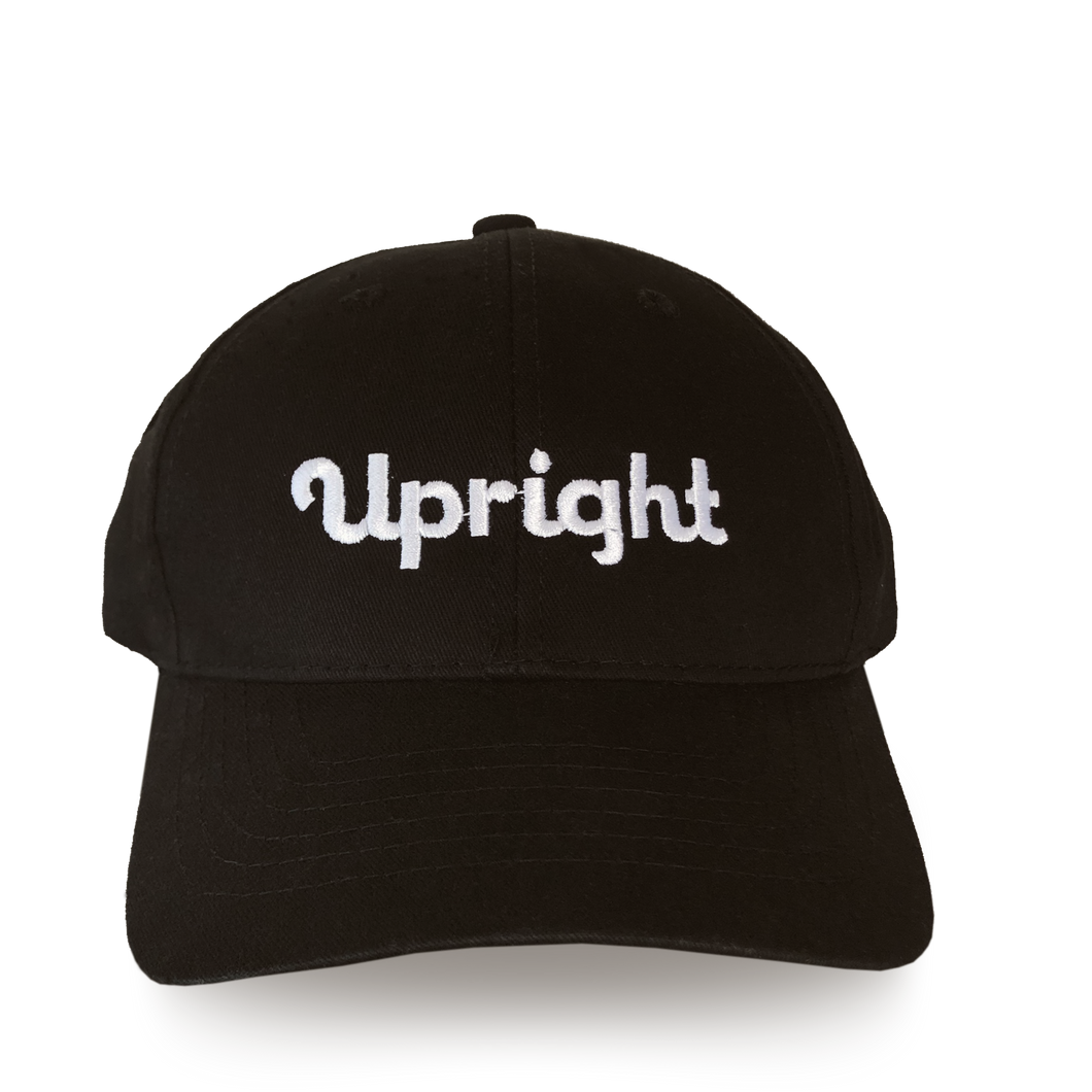 Upright embroidered black baseball cap